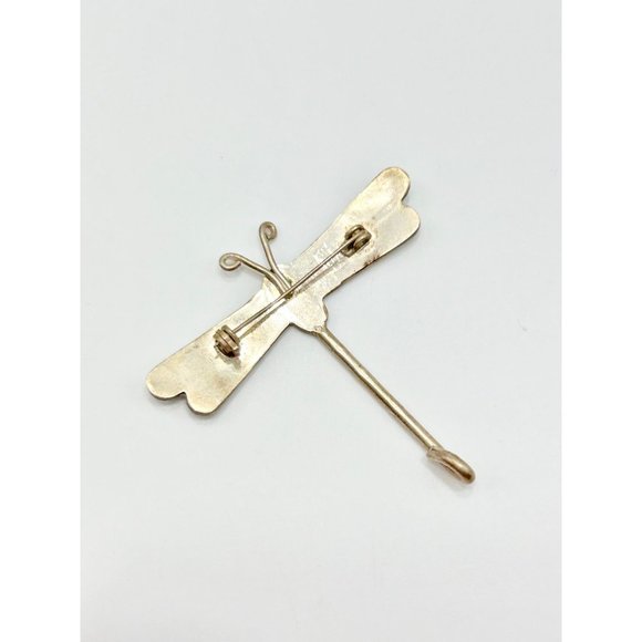 Vintage Alpaca Silver Mexico Dragonfly Insect Pin Brooch Mother of Pearl Inlay - Picture 7 of 10